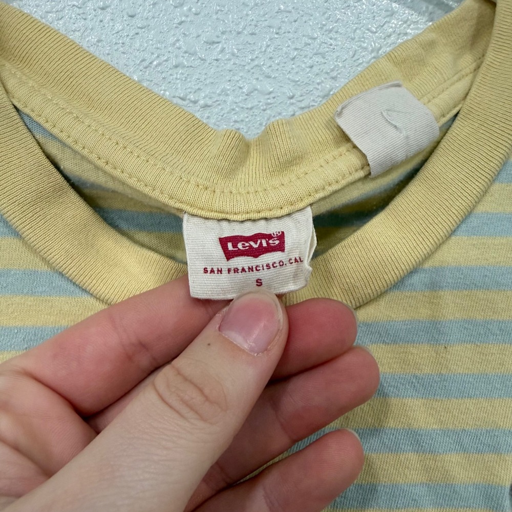 Levis Kids Striped Short Sleeve T-Shirt Yellow Blue Cotton Logo Tee Size S‎ - Picture 3 of 7